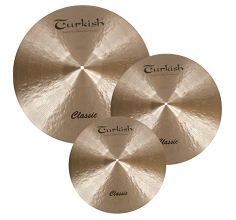 Kit de Pratos De Bateria Turkish Classic HiHat 14" + Crash 16" - Ride 20" + Bag Cortesia